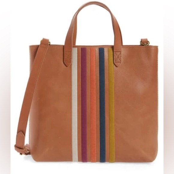Madewell Handbags - MADEWELL The Transsport Stripe Embroidered Zip Top Crossbody Tote